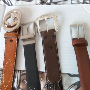 - 3 Mens Genuine  Leather Belts $28 Sizes 32- 42 + Free Silk Necktie